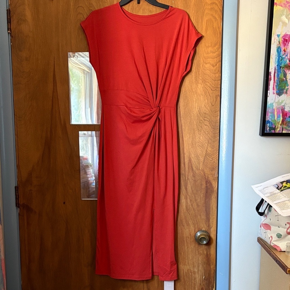 Emery Rose Women’s Burnt Orange Midi Knot Dress